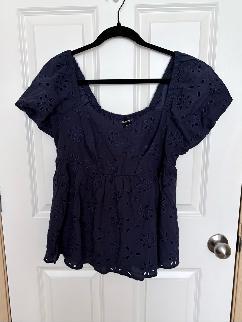 torrid Navy Eyelet Square-Neck Peasant Top